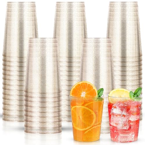 MULEVIP Plastikbecher Trinkbecher,60 Stück Hartplastik Partybecher mit Goldglitter(300ml / 10oz),Kunststoff Trinkbecher Stabil & Mehrweg,Plastik Becher Party für Party,Hochzeiten,Geburtstag von MULEVIP