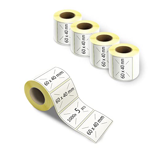 m MU Etiketten Selbstklebend, 60×40MM, 5 Rolle Pack Etikett x 1000 St. Je Rolle = 5000 Label, Kompatibel für Etikettendrucker,DHL-UPS-DPD,Adressetiketten Selbstklebend|6×4CM von MULIN