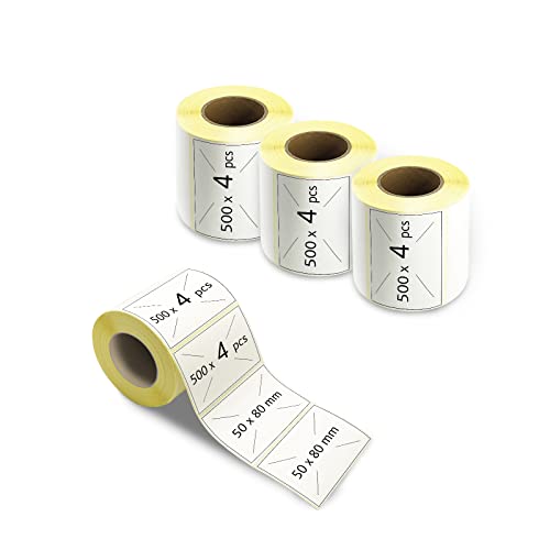 m MU Etiketten Selbstklebend, 80×50MM, 4 Rolle Pack Etikett x 500 St. Je Rolle = 2000 Label, Kompatibel für Etikettendrucker,DHL-UPS-DPD,Adressetiketten Selbstklebend|8×5CM von m MU