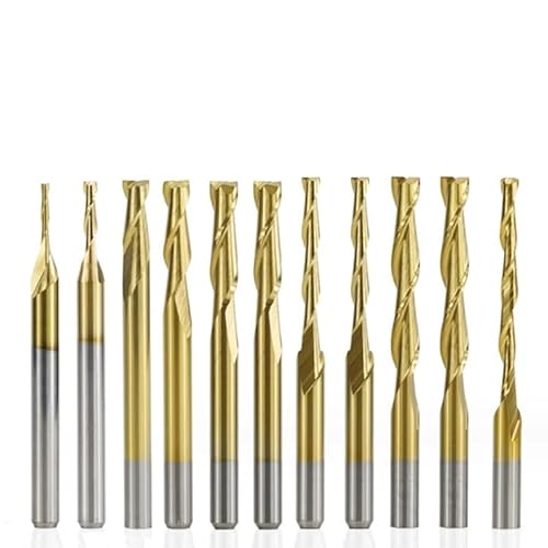 10 Stück 1,0-3,175 mm Titanbeschichteter 2-Flöten-Flachschaftfräser 3,175 mm (1/8) Schaft CNC-Fräser Fräser Hartmetall-Schaftfräser(10pcs set) von MULONGOR