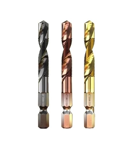 2/3 STÜCK Hochgeschwindigkeitsstahl 4341 Titanbeschichteter Verbundgewindebohrer und -gewindebohrer Integrierter Maschinengewindebohrer Offenes Fasenwerkzeug(T M4-M6 3pcs) von MULONGOR