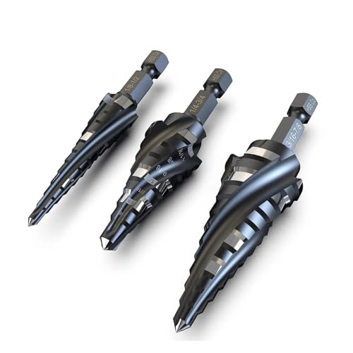 3 Stück 1/4"-1-3/4" 1/8"-1-1/2" 3/16"-7/8" M35 Kobalt-HSS-Stufenbohrer, 4 Spiralnuten, Schlag-Unibit-Stufenbohrer, verschleißfest, Tiain-beschichtet, 1/4" Schaft(OR05) von MULONGOR
