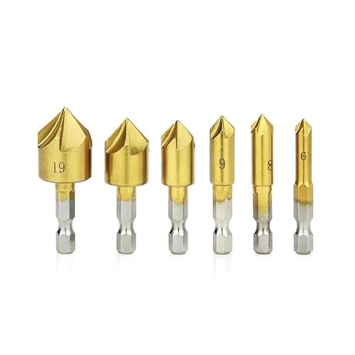 6 stücke 6 8 9 12 16 19mm HSS Fase Bohrer Sechskantschaft Titan Überzogen Fünf-klingen Holzbearbeitung Reiben Senker Bohrer von MULONGOR