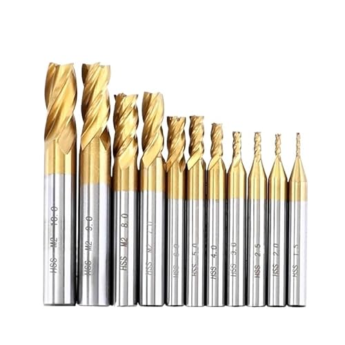 7 Stück/11 Stück 1,5–10 mm Schaftfräser 4 Flöten Titanbeschichteter Schnellarbeitsstahl CNC-Fräser Werkzeug for Holz, Metall, Stahl(1.5-10mm(11pcs)) von MULONGOR