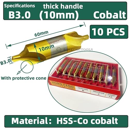 SIQI HSS Kombi-Zentrierbohrer Ti-beschichtet 60° Senker Winkelbohrer-Set 6-teilig 1,0-5mm Metall-Zentrierbohrer Drehbank W6542 M35(B3(10mm) Cobalt) von MULONGOR