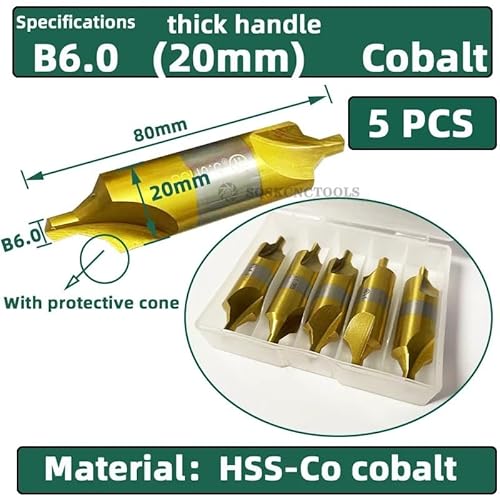 SIQI HSS Kombi-Zentrierbohrer Ti-beschichtet 60° Senker Winkelbohrer-Set 6-teilig 1,0-5mm Metall-Zentrierbohrer Drehbank W6542 M35(B6 (20mm) Cobalt) von MULONGOR