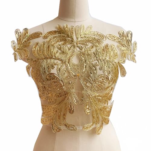 1 x Pailletten-Aufnäher mit Blumen, bestickt, Spitzenapplikation, zum Aufnähen, für selbstgemachte Hochzeitskleid, Abendkleid, Kopfschmuck, Basteln (Champagner) von MUMAYA