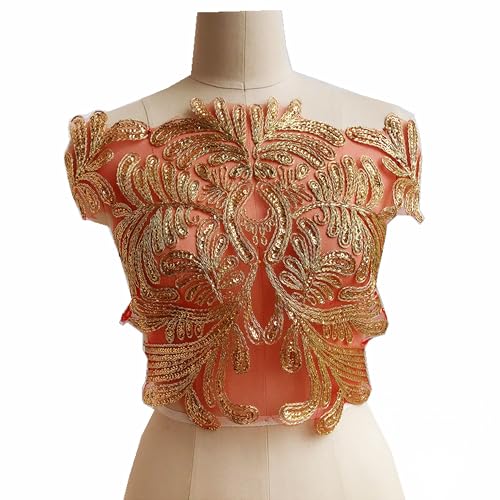 1 x Pailletten-Aufnäher mit Blumen, bestickt, Spitzenapplikation, zum Aufnähen, für selbstgemachte Hochzeitskleid, Abendkleid, Kopfschmuck, Handwerk (rot) von MUMAYA
