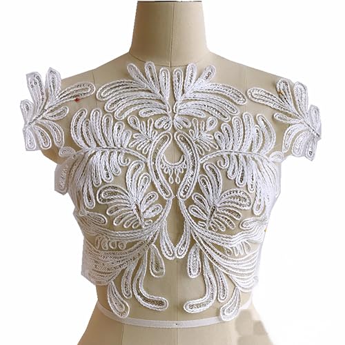 1 x Pailletten-Aufnäher mit Blumen, bestickt, Spitzenapplikation, zum Aufnähen, für selbstgemachte Hochzeitskleid, Abendkleid, Kopfschmuck, Handwerk (weiß) von MUMAYA