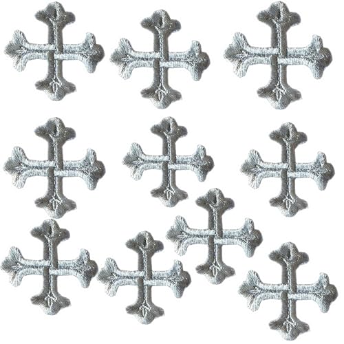 10 Stück dekorative Kreuz-Stickerei-Flicken Gold Silber religiöse Applikation zum Aufbügeln Embleme Patch Nähen DIY Kleidung Jacke Hut Tasche Jeans Handwerk Dekor (Silber) von MUMAYA