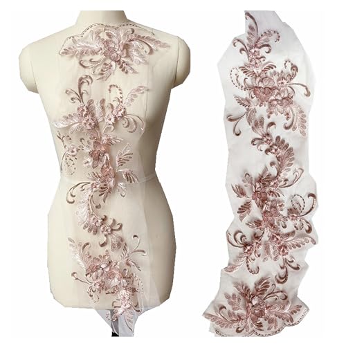 3 Stück/Set DIY 3D Blumenstickerei Spitzenborten Perlen Spitze Applikation Blume Patches Floral Mesh Patch Perlen Strass Hochzeitskleid Stoff DIY Nähen Handwerk (Rosa) von MUMAYA