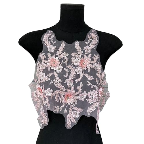 3D-Blumen-Spitzenapplikation, bestickt, Netzstoff, Mieder-Panel mit Perlenblumen, zum Aufnähen, DIY, Kleidung, Hochzeitskleid, Brautkleid, Tasche, Handwerk (Rosa) von MUMAYA