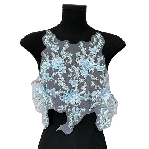 3D-Blumen-Spitzenapplikation, bestickt, Netzstoff, Mieder-Panel mit Perlenblumen, zum Aufnähen, DIY, Kleidung, Hochzeitskleid, Brautkleid, Tasche, Handwerk (blau) von MUMAYA
