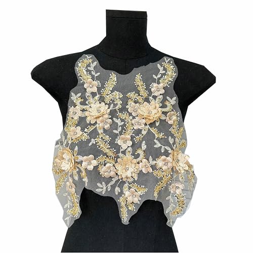 3D-Blumen-Spitzenapplikation, bestickt, Netzstoff, Mieder-Panel mit Perlenblumen, zum Aufnähen, DIY, Kleidung, Hochzeitskleid, Brautkleid, Tasche, Handwerk (gelb) von MUMAYA