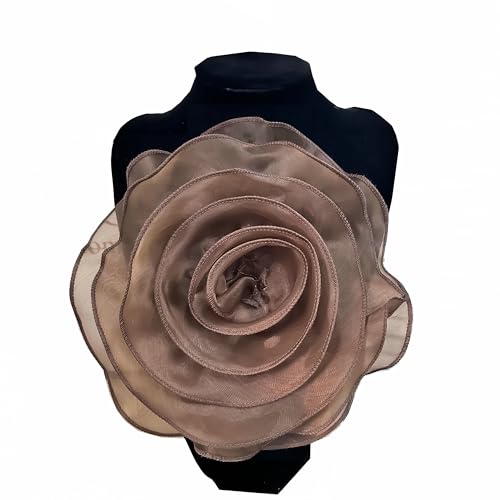 3D-Organza-Rosen-Aufnäher, Spitze, DIY, künstliche Ansteckblume für Brust, Blume, Applikation, Brosche mit Anstecknadel für Kleid, Hochzeit, Brautparty, Muttertag, Valentinstag, Dekor (Kaffee) von MUMAYA
