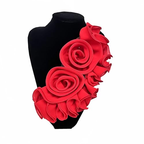 3D Plissee Blume Spitze Patches Handgemachte Kleidung Patch Kragen Brust Patch Stoff Applikationen Nähzubehör für DIY Hochzeit Abendkleid (Stil 2 Rot) von MUMAYA