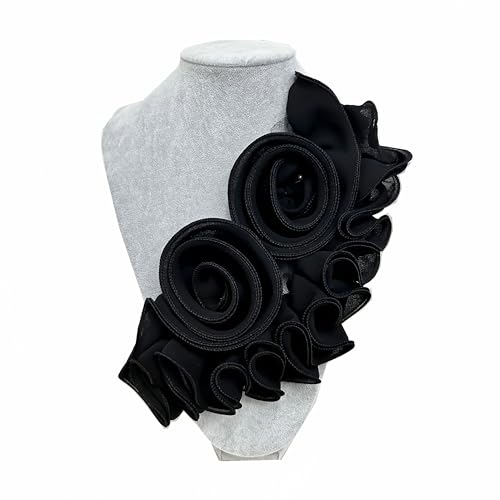 3D Plissee Blume Spitze Patches Handgemachte Kleidung Patch Kragen Brust Patch Stoff Applikationen Nähzubehör für DIY Hochzeit Abendkleid (Stil 2 Schwarz) von MUMAYA