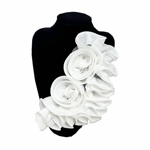 3D Plissee Blume Spitze Patches Handgemachte Kleidung Patch Kragen Brust Patch Stoff Applikationen Nähzubehör für DIY Hochzeit Abendkleid (Stil 2 Weiß) von MUMAYA