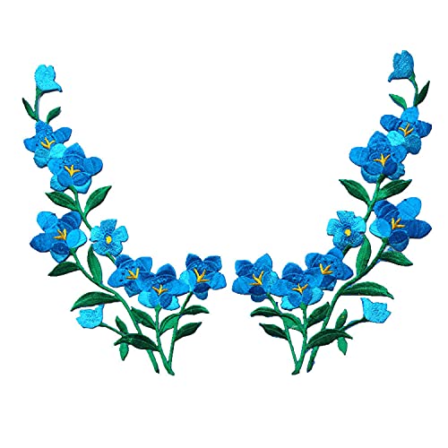 Bestickte Blumen-Spitzen-Patches Pflaumenblüten-Applikationen zum Aufnähen und Aufbügeln für DIY Stickerei Cothes Kleid Handwerk Dekor 2 Stück (blau) von MUMAYA