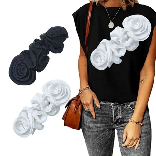 Blumen-Brosche, schwarz, weiß, rot, Netzaufnäher, plissiert, Spitze, DIY-Nähapplikation für Kleidung, Kleid, Mantel, Handwerk, Dekor (weiß) von MUMAYA