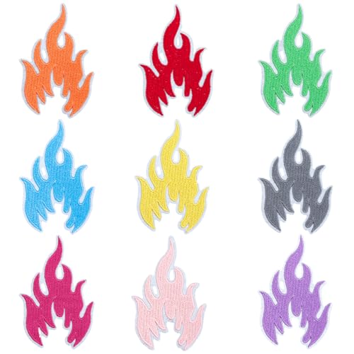 Bunte Flammen-Flicken zum Aufbügeln, bestickte Applikationen, Cartoon-Flammen-Aufnäher, Abzeichen, DIY, Kleidung, T-Shirt, Hut, Jacken, Rucksack, Handwerk, 9 Stück von MUMAYA