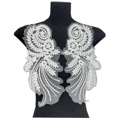 Goldene schwarze und weiße Pailletten-Applikation, Blumendesign, Verzierung, Stickerei-Flicken zum Aufnähen, Brautschmuck, Hochzeitskleid, Dekoration (weiß) von MUMAYA