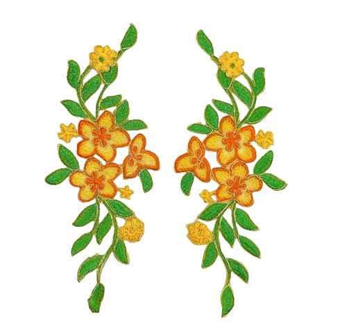 Goldener Faden Pfingstrosen Blume Stickerei Applikation Aufbügler Stoff Floral Patch für Kleidung Kleid Jacke Jeans Kostüme Hemd Tasche DIY Handwerk Aufkleber (Gelb) von MUMAYA