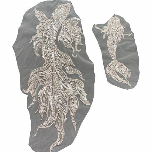 Handgefertigte 3D-Aufnäher mit Goldfisch-Perlen, bestickt, Koi, Meerjungfrauen-Applikation, Spitze, Nähaufnäher für DIY-Kleidung, Hochzeitskleider, Brautschleier, Rucksack, Kunstdekoration, Weiß, 2 von MUMAYA