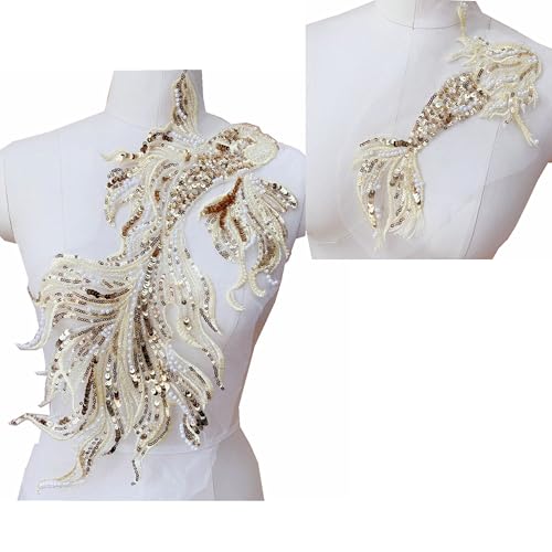 Handgefertigte 3D-Aufnäher mit Goldfisch-Perlen, bestickt, Koi, Meerjungfrauen-Applikation, Spitze, Nähaufnäher für DIY-Kleidung, Hochzeitskleider, Brautschleier, Rucksack, Kunstdekoration (Champagner von MUMAYA