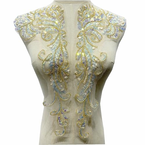 Perlen-Pailletten-Applikation, Blumenmuster, Strass, Röhre, Perlen-Pailletten-Stickerei, Aufnäher, Spitzenmieder-Applikation, Nähen, Besatz, Flicken für Kleid, DIY, Handwerk, dekorativ, 1 Paar/45 x 16 Perlen-Pailletten-Applikation, Blumenmuster, Strass, Röhre, Perlen-Pailletten-Stickerei, Aufnäher, Spitzenmieder-Applikation, Nähen, Besatz, Flicken für Kleid, DIY, Handwerk, dekorativ, 1 Paar/45 x 16 von MUMAYA