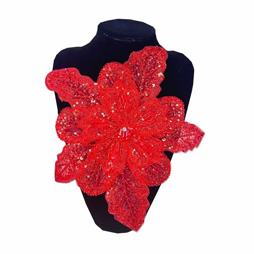 Strass-Perlenapplikation zum Nähen, Sticken, Spitzenaufnäher für DIY-Kleidung, handgefertigte Brautkleider, Kopfbedeckung, Dekor (Stil 2 rot) von MUMAYA