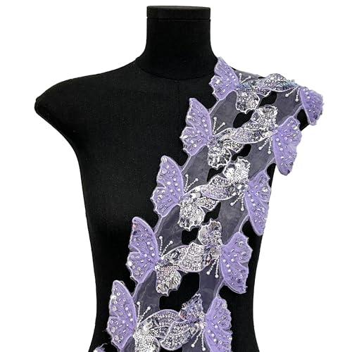 Tüll Schmetterling Spitzenbesatz 3D Pailletten bestickte Applikation Nähen Patches DIY für Kleidung Hochzeitskleid Hut Schal Home Party Dekoration 10 Stück (lila) von MUMAYA