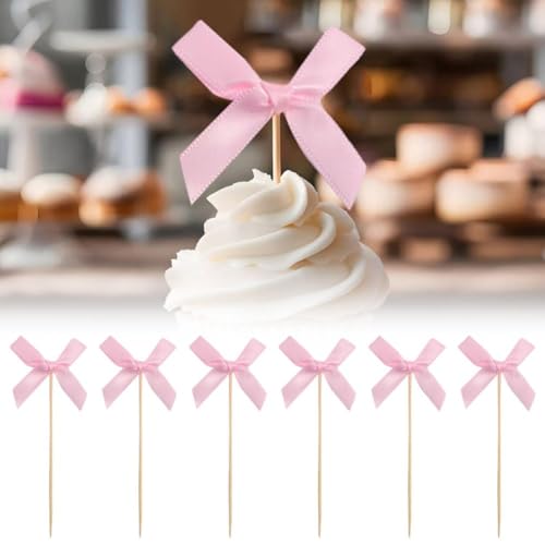 Cupcake-Topper mit rosa Schleife, Geburtstagsdekoration, Schleifen-Themenparty-Dekoration, Brautparty, Junggesellenabschied, Brautparty, Junggesellinnenabschied, Kuchenaufsätze, 30 Stück Cupcake-Topper mit rosa Schleife, Geburtstagsdekoration, Schleifen-Themenparty-Dekoration, Brautparty, Junggesellenabschied, Brautparty, Junggesellinnenabschied, Kuchenaufsätze, 30 Stück von MUMQAQ