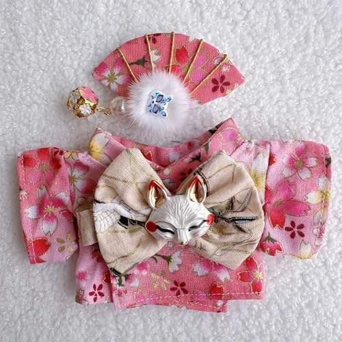 Kleidung für Labubu, bunte Kimono-Kleidungssets, geeignet für 17 cm La-Bubo-Puppenkleidungszubehör (nur Kleidung, keine Puppe), niedliches Anzugkleidung, stilvolle Mode für den Urlaub (Rosa) von MUMQAQ