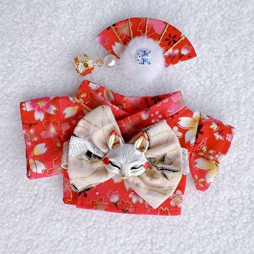 Kleidung für Labubu, bunte Kimono-Kleidungssets, geeignet für 17 cm La-Bubo-Puppenkleidungszubehör (nur Kleidung, keine Puppe), niedliches Anzugkleidung, stilvolle Mode für den Urlaub (rot) von MUMQAQ