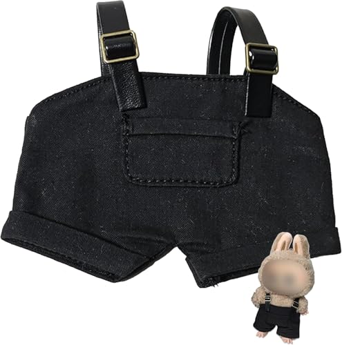 Kleidung für Labubu (KEINE Puppe) – Overall Kostüm für Labubu, Kawaii Outfits für 17 cm große Puppen, niedlicher Overall, sportlicher Stil (Schwarz) von MUMQAQ