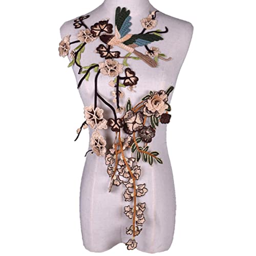 1Pc Vogel Phönix Pfau Kran Stickerei Blume Spitze Stoff Patch DIY Kleidung Reparatur Abzeichen Aufnäher für Kleidung-Stil 20 Braun von MUNACRAFT
