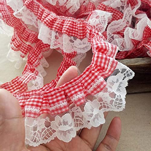 5 cm breit, neu, rot, weiß, kariert, plissiert, Spitze, 3D-Blumen, bestickt, Band, Rüschen, zum Selbermachen, Kleidung, Haarschmuck, Heimnähen, rot und weiß 5 cm breit, neu, rot, weiß, kariert, plissiert, Spitze, 3D-Blumen, bestickt, Band, Rüschen, zum Selbermachen, Kleidung, Haarschmuck, Heimnähen, rot und weiß von MUNACRAFT