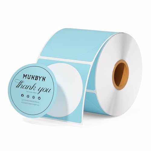 MUNBYN Runde Etiketten 50x50mm Selbstklebend Rolle-Versandetiketten 750 Etiketten Kreis Thermodirekt Etiketten für DIY-Logo-Design QR-Code Namensschild Adressetiketten Haushaltsetiketten (Blau) von MUNBYN