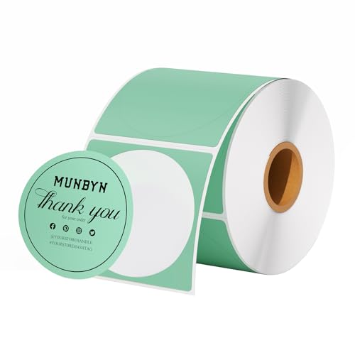 MUNBYN Runde Etiketten Selbstklebend 50x50mm Rolle-Versandetiketten 750 Etiketten Kreis Thermodirekt Etiketten für DIY-Logo-Design QR-Code Namensschild Adressetiketten Haushaltsetiketten (Grün) von MUNBYN