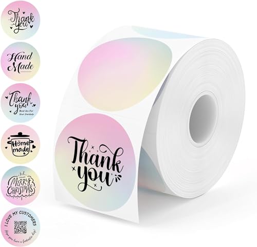 MUNBYN 2 Zoll rosa Farbverlauf Thermo-Etiketten, runde bedruckbare Thermo-Aufkleber für kleine Unternehmen, wasserfeste personalisierte Etiketten 750/1 Rolle von MUNBYN