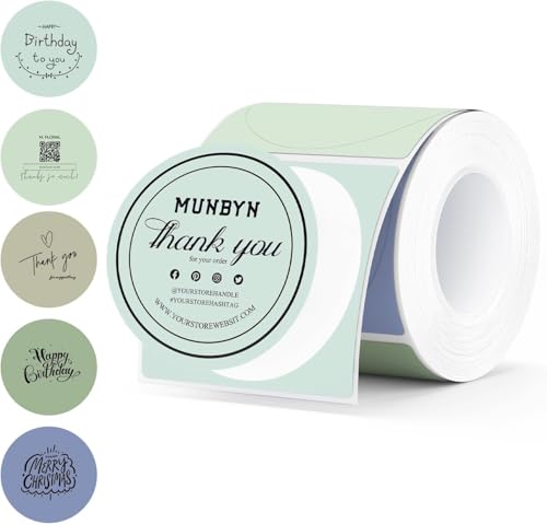 MUNBYN Morandi Sommer 50mmx50mm Runde Thermo-Etiketten, mehrfarbige Thermo-Aufkleber, Thermo-Etiketten für individuelles Logo, Kerzen, 150 Etiketten/1 Rolle von MUNBYN