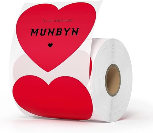 MUNBYN 3" Herz-Thermoaufkleber, herzförmige Etiketten Selbstklebend, rot Liebes-Thermoetiketten für Geschenk, Hochzeit, Jahrestag, Valentinstag, Kleinunternehmen 400 Etiketten /Rolle von MUNBYN