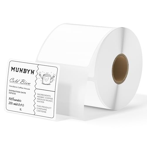 MUNBYN 50x50mm Thermodirekt-Etiketten,Weiß Selbstklebend Adressaufkleber, BPA&BPS Freies Quadratisches Etiketten für Thermo-Etikettendrucker-1 Rolle,750 Etiketten von MUNBYN