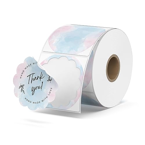 MUNBYN 50x50mm Blumen-Thermoetiketten Rolle-Versandetiketten 500 Etiketten Thermodirekt Etiketten für DIY-Logo-Design QR-Code Namensschild Adressetiketten Haushaltsetiketten, Aquarell rosa und blau von MUNBYN
