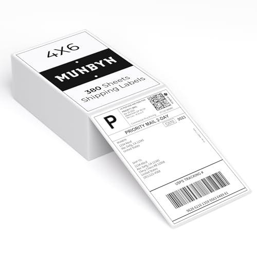 MUNBYN Etiketten 2025 Neu 4×6 DHL Versandaufkleber(380 Stück 102mm x 152mm) Thermoetiketten Selbstklebende für Labeldrucker 4XL,Wasserfester,Ölbeständig,Alkoholbeständig,Abriebfest, Reißfest von MUNBYN