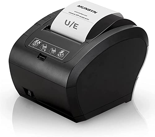 MUNBYN Thermodrucker Bondrukcer 80mm AUTO-CUT Schublade Drucker, Hochgeschwindigkeits Drucken 230mm / sec, USB, Ethernet LAN Schnittstelle, kompatibel mit ESC/POS Druck Befehlen eingestellt-EU Schwarz von MUNBYN