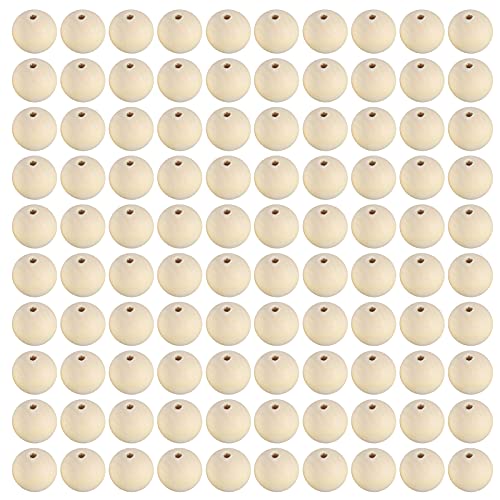 MUNEFE 100 Stcs 25 mm Holzperlen, unvollendete runde hölzernen losen Perlen, Holzhalterperlen für Schmuckherstellung, Home Dekoration von MUNEFE