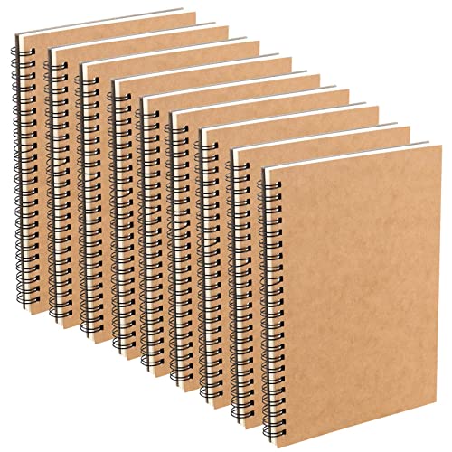 MUNGHOK 10 Stück A5 Skizzenbuch Spiralbindung, 60 Blatt/120 Seiten Skizzenblock A5 Heft Blanko, Braun Kraft Cover Spiral Notizbuch Klein Zeichenblock für Malen, Skizzen und Notizen von MUNGHOK
