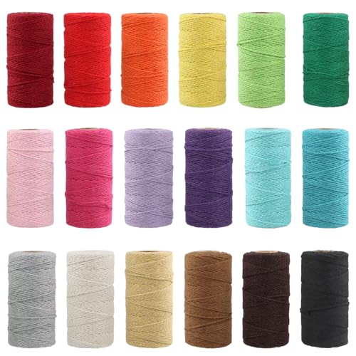 MUNGHOK 18 Stück Makramee Garn 2mm x 100m, Farbige Baumwollschnur Geflochten, Baumwollgarn Baumwollkordel Bunt Baumwollseil für DIY Handwerk, Boho Deko, Wandbehang Dekoration MUNGHOK 18 Stück Makramee Garn 2mm x 100m, Farbige Baumwollschnur Geflochten, Baumwollgarn Baumwollkordel Bunt Baumwollseil für DIY Handwerk, Boho Deko, Wandbehang Dekoration von MUNGHOK